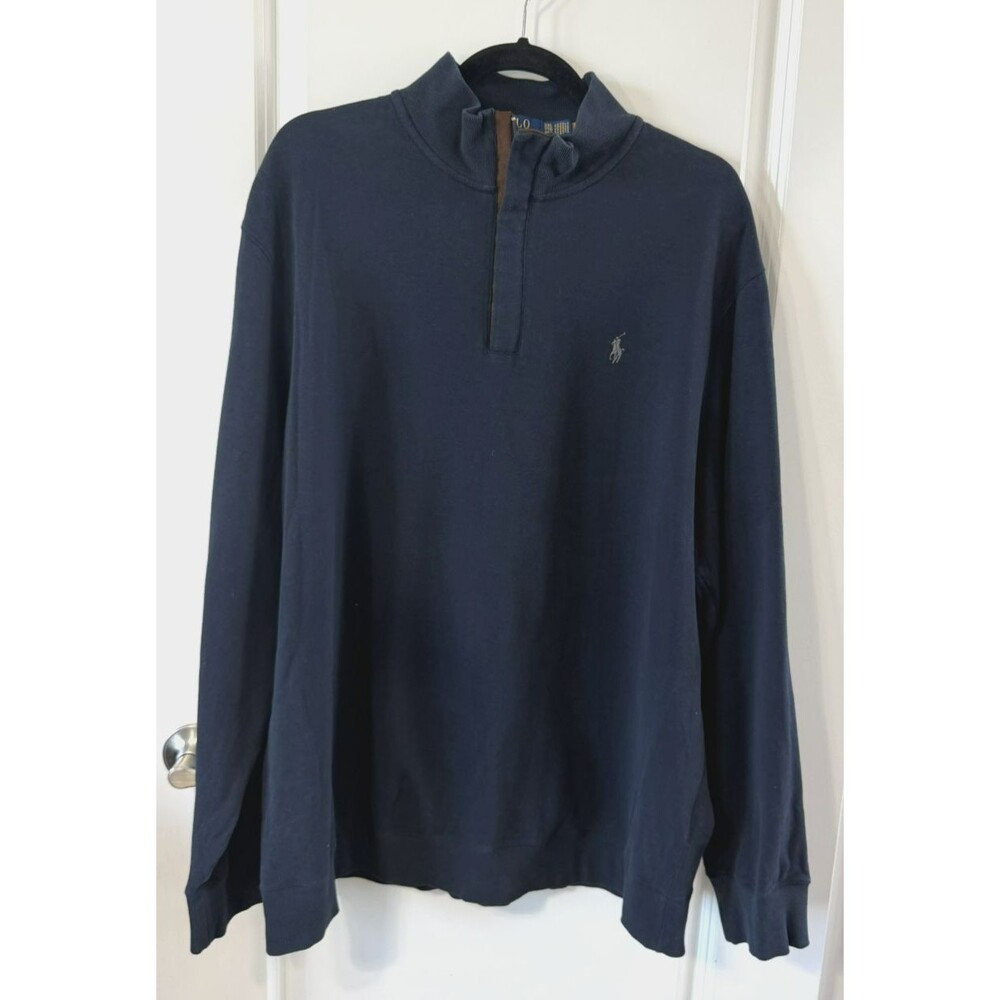 Polo Ralph Lauren Sweater Mens XXL Navy Blue Quarter Zip Mock Neck Knit Pony